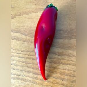 Blown art, glass, red chili pepper with green stem